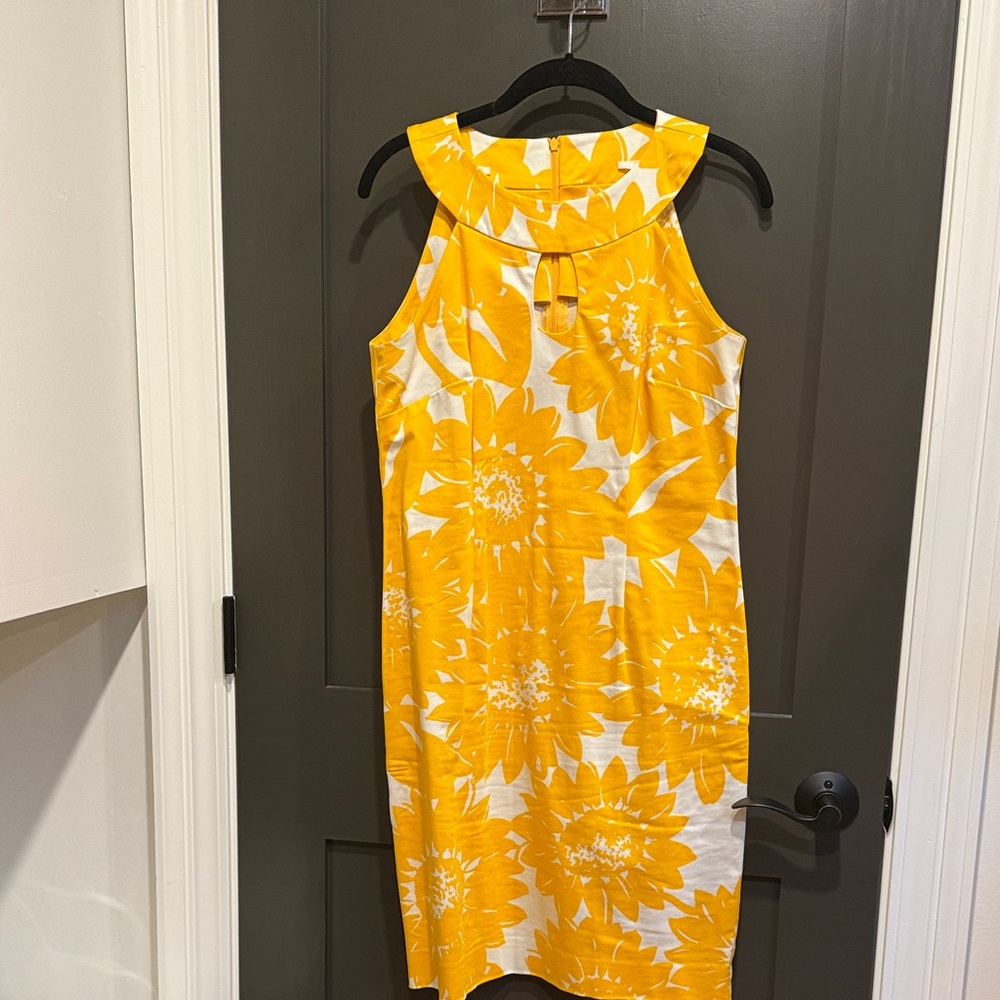 Sara Campbell Yellow and White Sunflower Halter Midi Dress